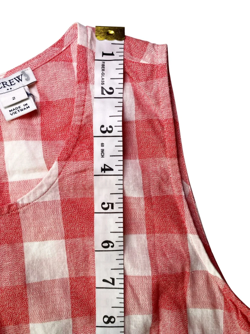 J.Crew Red Gingham Sleeveless Shell Top Side Tie Linen Blend Size 2